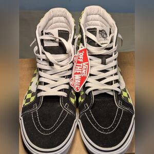Vans Black and Green Checkered High-Top Sneakers